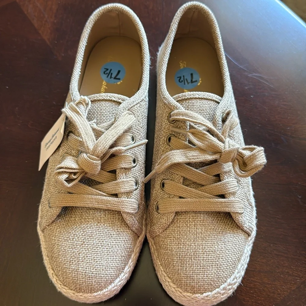 Tommy Bahama Galana Shimmer Tan Canvas Espadrille Sneakers Size  7.5